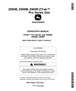 John Deere Z900B, Z900M, Z900R ZTrak (TM) Pro Series Gas (North American) s/n 040001- Operator's Manual (OMUC15068)
