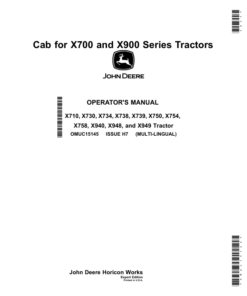 John Deere Cab for X700, X900 Series Tractors (Export Edition) Operator's Manual (OMUC15145)
