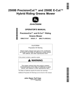 John Deere 2500B PrecisionCut, 2500E E-Cut Hybrid Riding Greens Mower (North American) Operator's Manual (OMUC15147)