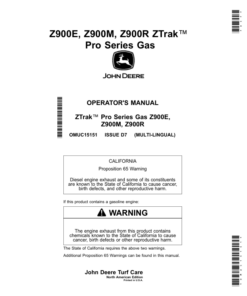 John Deere Z900E, Z900M & Z900R ZTrak Pro Series Gas Operator's Manual (OMUC15151)