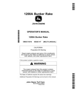 John Deere 1200A Bunker Rake (North American) Operator's Manual (OMUC15416)
