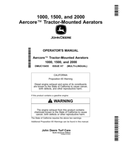 John Deere 1000, 1500, 2000Aercore Tractor-Mounted Aerators (North American) Operator's Manual (OMUC15455)