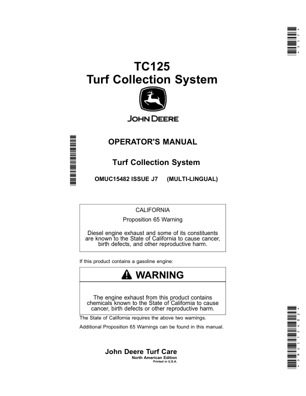 John Deere TC125Turf Collection System (North American) Operator's Manual (OMUC15482)