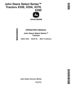 John Deere X350, X354, X370 & X380 Select Series Tractors Operator's Manual (OMUC15564)