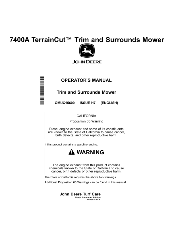 John Deere 7400A TerrainCut Trim, Surrounds Mower (North American) Operator's Manual (OMUC15600) - Image 2
