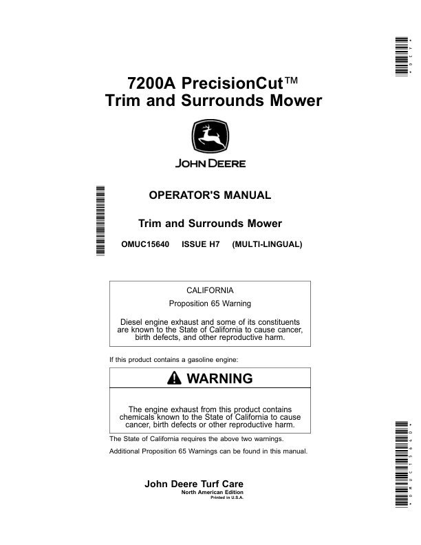 John Deere 7200A PrecisionCut Trim, Surrounds Mower (050001-060000) (North American) Operator's Manual (OMUC15640)