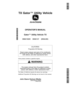John Deere TX Gator Utility Vehicle (Kawasaki FJ400 Gas Engine) Calfornia/North America Operator's Manual (OMUC16255)