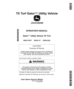 John Deere TX Turf Gator Utility Vehicles Kawasaki FJ400 Gas Engine Operator's Manual (OMUC16257)