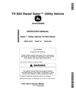 John Deere TH 6X4 Diesel Gator Utility Vehicle Operator's Manual (OMUC16258)