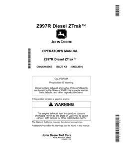 John Deere Z997R Diesel ZTrak Mowers (050001-) Operator's Manual (OMUC16696E)