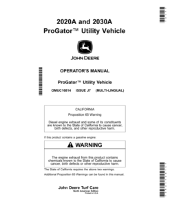 John Deere 2020A, 2030A ProGator Utility Vehicle (North American)S/n 100001- Operator's Manual (OMUC16814)