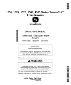 John Deere 1550, 1570, 1575, 1580 & 1585 TerrainCut Front Mowers (North America) (040001-050000) Operator's Manual (OMUC17026E)