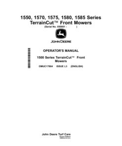 John Deere 1550, 1570, 1575, 1580, 1585 Series TerrainCut Front Mowers (050001-) Operator's Manual (OMUC17864)