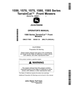 John Deere 1550, 1570, 1575, 1580, 1585 Series TerrainCut Front Mowers (050001-070000) (North American) Multi-Lingual Document: ENG/SPA Operator's Manual (OMUC17865)