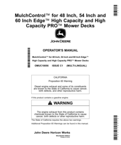 John Deere MulchControl for 48 Inch, 54 Inch, 60Inch Edge High Capacity, High Capacity PRO Mower Decks (Worldwide Edition) Operator's Manual (OMUC18056)