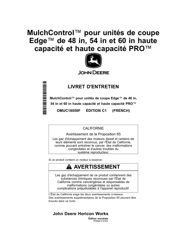 John Deere MulchControl for 48 Inch, 54 Inch, 60Inch Edge High Capacity, High Capacity PRO Mower Decks (Worldwide Edition) Operator's Manual (OMUC18056) - Image 3