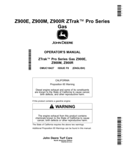 John Deere Z900E, Z900M, Z900R ZTrak Pro Series Gas Mowers (North America) (070001-) Operator's Manual (OMUC18427E)