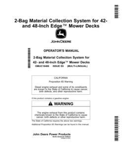 John Deere 2-Bag Material Collection System for 42-, 48-Inch Edge Mower Decks (North American) Operator's Manual (OMUC18486)