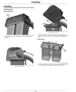Alternative view of John Deere 2-Bag Material Collection System for 42-, 48-Inch Edge Mower Decks (North American) Operator's Manual (OMUC18486)