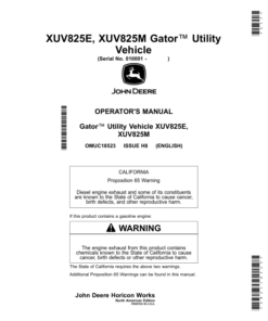 John Deere XUV825E & XUV825M Gator Utility Vehicles (California Edition) Operator's Manual (OMUC18523)
