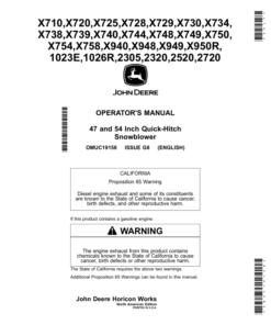 John Deere 47 & 54 Inch Quick Hitch Snowblower Operator's Manual (OMUC19158)