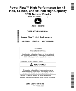 John Deere Power Flow High Performance for 48-Inch, 54-Inch, 60-Inch High Capacity PRO Mower Decks (010001-),(North American) Operator's Manual (OMUC19492)