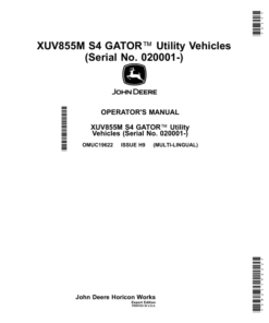 John Deere XUV855M S4 GATOR Utility Vehicles (Serial No. 020001-) (Export Edition) Operator's Manual (OMUC19622)