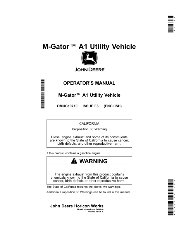 John Deere M-Gator A1 Utility Vehicles Operator's Manual (OMUC19710)