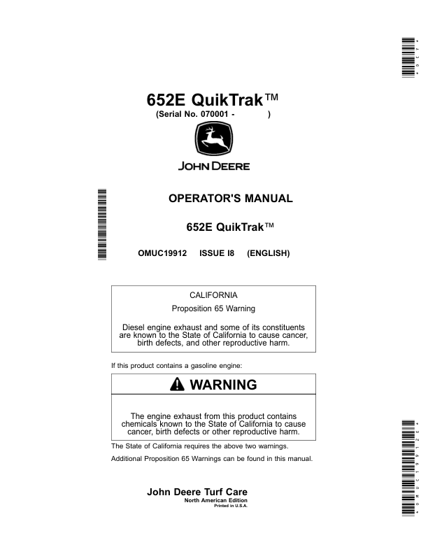 John Deere 652E QuikTrak Mowers (North America) (070001-) Operator's Manual (OMUC19912E)