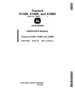 John Deere TractorsX116R, X146R, X166R (Export Edition)(SN100001-) Operator's Manual (OMUC19986)