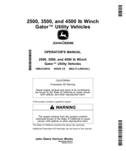 John Deere 2500, 3500, 4500 lb WinchGator Utility Vehicles (Worldwide Edition) Operator's Manual (OMUC20035)