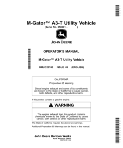 John Deere M-Gator A3-T Utility Vehicles Operator's Manual (OMUC20180)