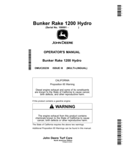 John Deere 1200H Bunker Rake (North American) Operator's Manual (OMUC20239)