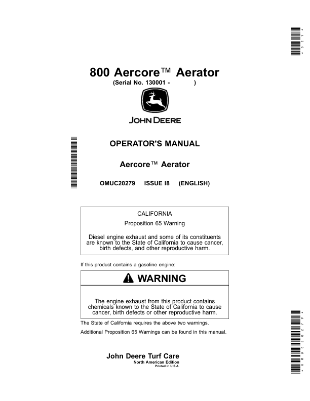 John Deere 800 Aercore Aerator (North American) Operator's Manual (OMUC20279)