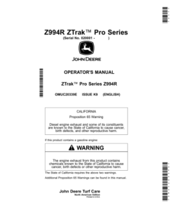 John Deere Z994R ZTrak Pro Series Mowers (020001-) Operator's Manual (OMUC20339E)