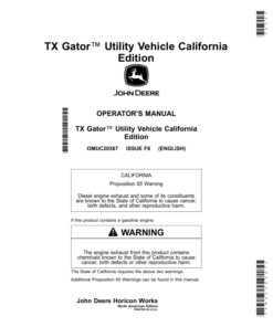 John Deere TX Gator Utility Vehicles (Kawasaki FJ400 Gas Engine) (California Edition) Operator's Manual (OMUC20367)