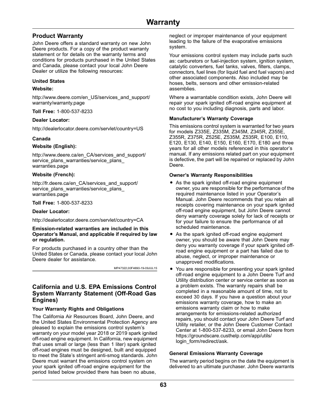 John Deere TX Gator Utility Vehicles (Kawasaki FJ400 Gas Engine) (California Edition) Operator's Manual (OMUC20367) - Image 2