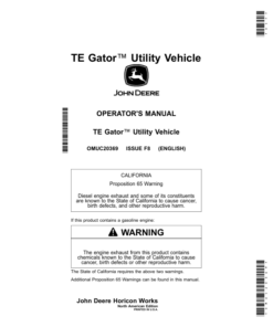John Deere TE Gator Utility Vehicles Operator's Manual (OMUC20369)