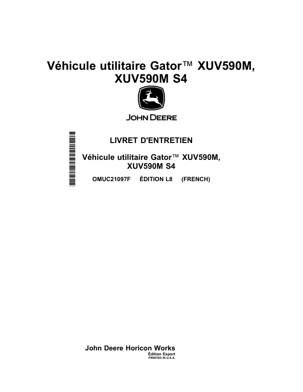 John Deere XUV590M, XUV590M S4 Gator Utility Vehicle (Export Edition) Operator's Manual (OMUC21097) - Image 2