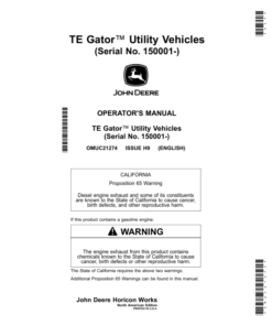 John Deere TE Gator Utility Vehicles Operator's Manual (OMUC21274)