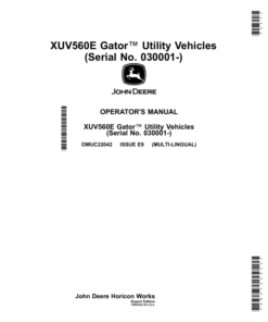 John Deere XUV560E Gator Utility Vehicles(Serial No. 030001-) (Export Edition) Operator's Manual (OMUC22042)