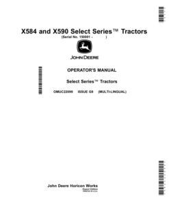 John Deere X584, X590 Select Series Tractors (Export Edition) Operator's Manual (OMUC22099)