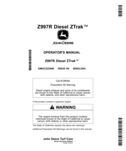 John Deere Z997R Diesel Ztrak (070001-) Operator's Manual (OMUC22394E)