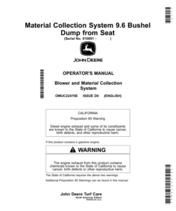 John Deere Material Collection System 9.6 Bushel, Dump from Seat (010001-) Operator's Manual (OMUC22470E)
