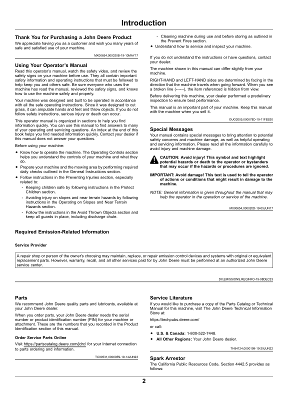 John Deere S100, S110, S120, S130, S140, S160, S170, S180 Tractors (010001-200000) Operator's Manual (OMUC22642) - Image 2