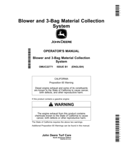 John Deere Z994R Blower, 3-Bag Material Collection System (Blower 095001-) (Hopper 010001-) Operator's Manual (OMUC22771E)