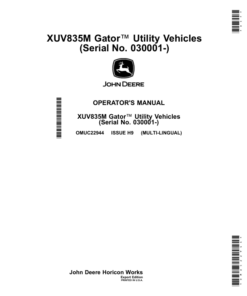 John Deere XUV835M Gator Utility Vehicles (Serial No. 030001-) (Export Edition) Operator's Manual (OMUC22944)