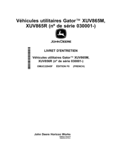 Alternative view of John Deere XUV865M XUV865R Gator Utility Vehicles (Serial No. 030001-) (Export Edition) Operator's Manual (OMUC22945)