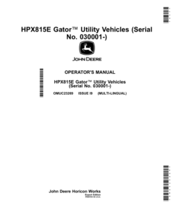 John Deere HPX815E Gator Utility Vehicles (Serial No.030001-) (Export Edition) Operator's Manual (OMUC23269)