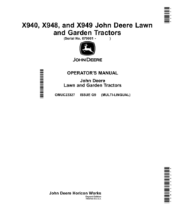 John Deere X940, X948, X949 Lawn, Garden Tractors (070001-080000) (Export Edition) Operator's Manual (OMUC23327)